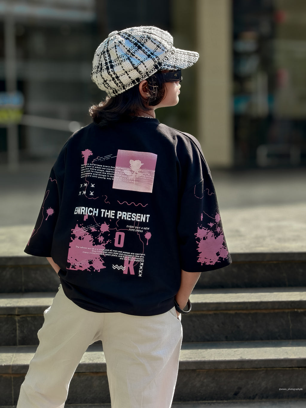 Black Oversized T shirt Five Sleeves