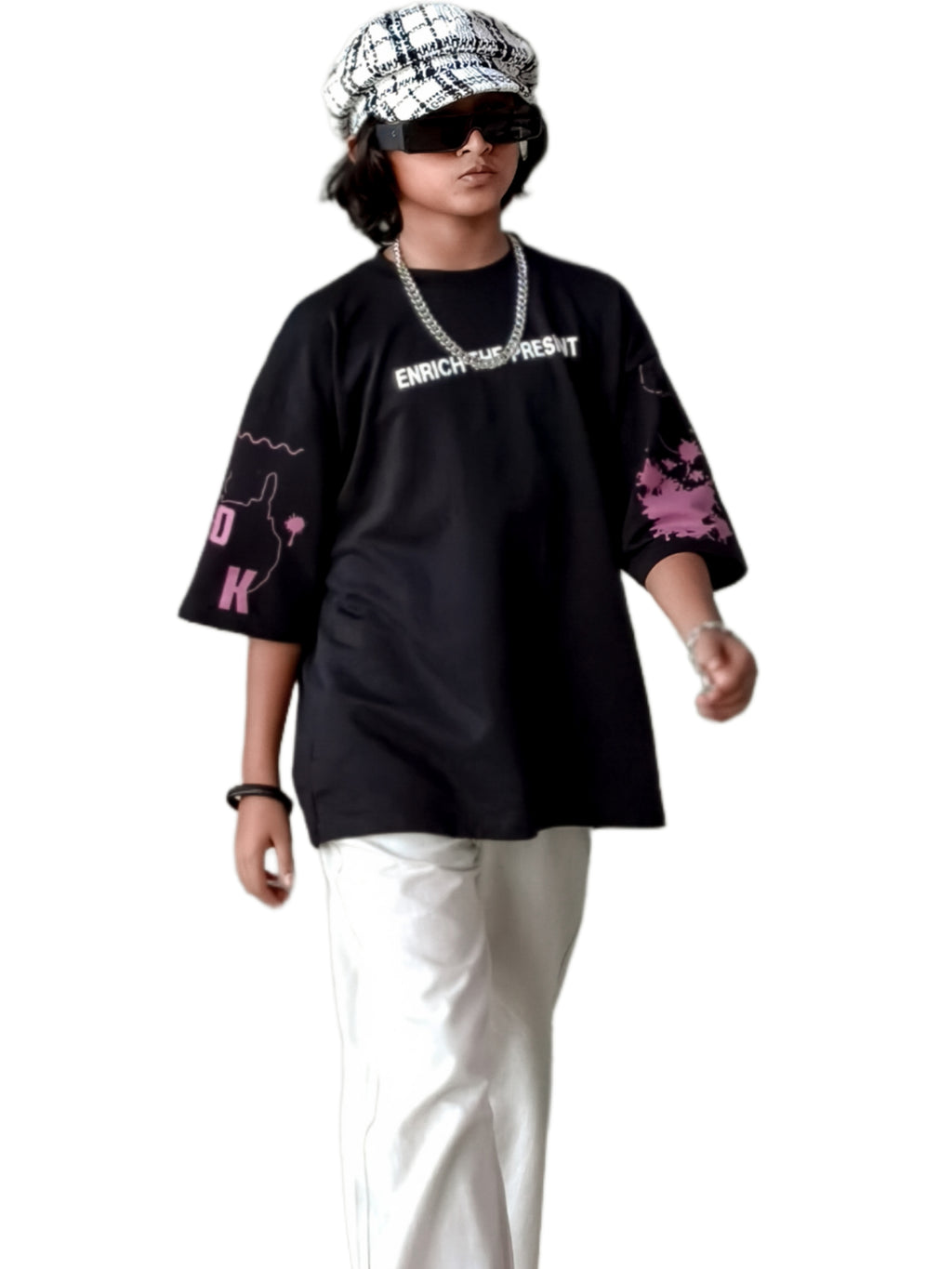 Black Oversized T shirt Five Sleeves