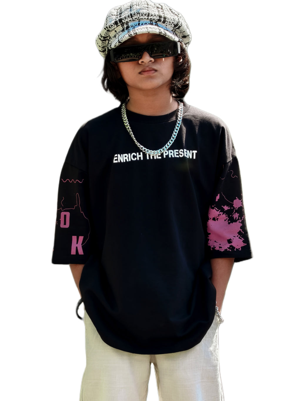 Black Oversized T shirt Five Sleeves